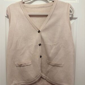 Sleeveless Beige Button-Up Vest